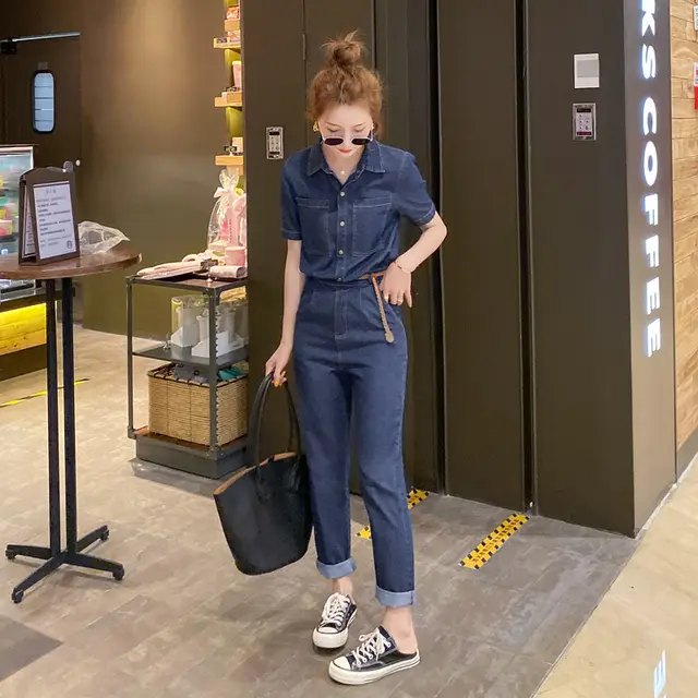 Summer New Short sleeved Jumpsuit Overall Jeans Clothes Women's Jumpsuit Blue - Shop at LoveMi