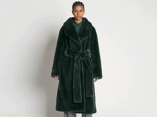 Long Rabbit Fur Mink Overcoat Thickened Fleece Coat Black - Shop at LoveMi