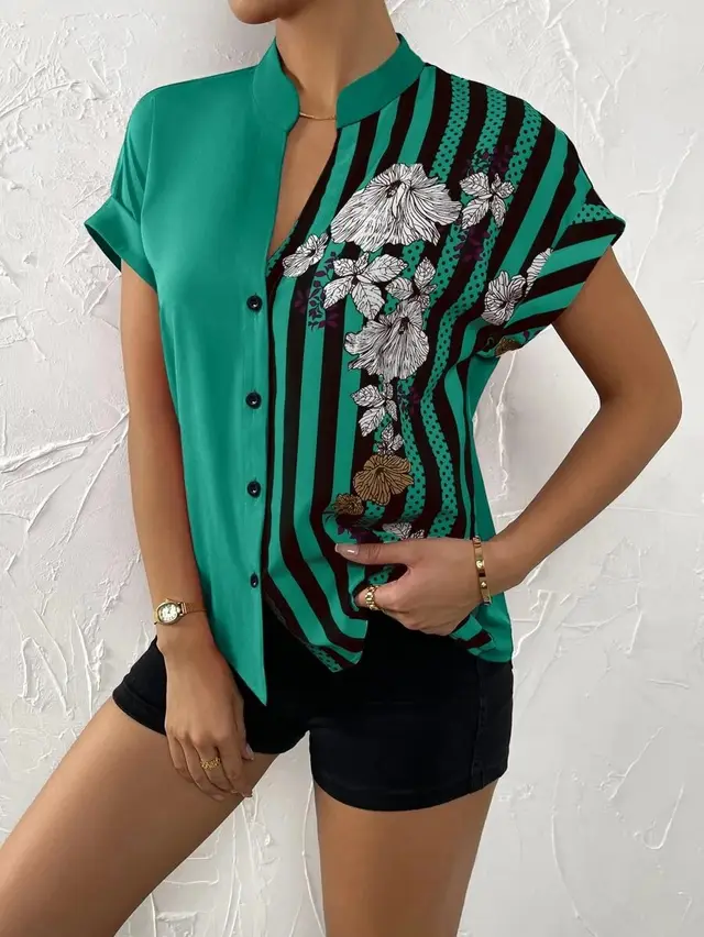 Women's Summer Button Cardigan Short Sleeve Shirt Green - Shop at LoveMi