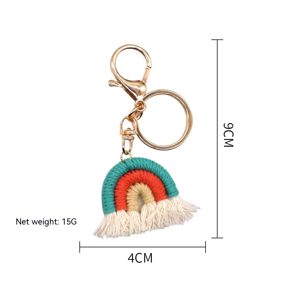Rainbow Pendant Handmade Cotton Braided Keychain Tassel Bag Car Pendant Female Ethnic Style Rainbow Color 10 - Shop at LoveMi