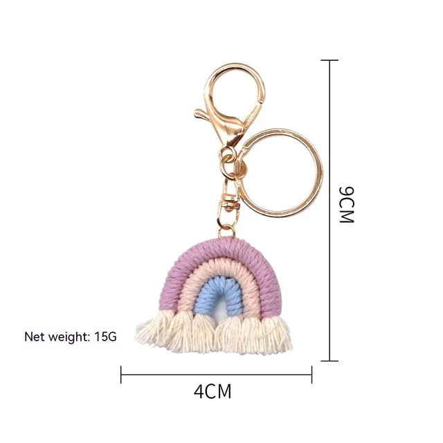 Rainbow Pendant Handmade Cotton Braided Keychain Tassel Bag Car Pendant Female Ethnic Style Rainbow Color 6 - Shop at LoveMi