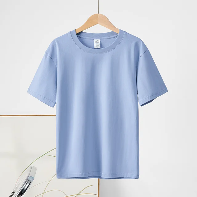 Cotton Round Neck Short Sleeve T shirt Top Haze Blue - Shop at LoveMi