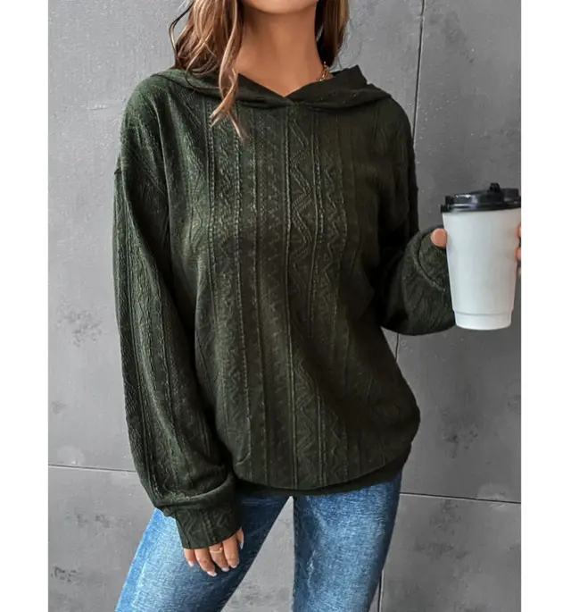Autumn Women's Solid Color Hooded Casual Long Sleeve Sweatshirt Army Green - Shop at LoveMi