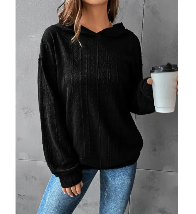 Autumn Women's Solid Color Hooded Casual Long Sleeve Sweatshirt Black - Shop at LoveMi