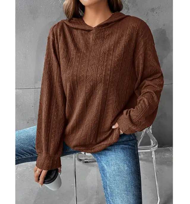 Autumn Women's Solid Color Hooded Casual Long Sleeve Sweatshirt Brown - Shop at LoveMi