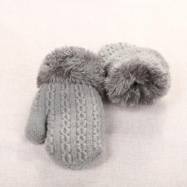 Double layer Knitted Drop resistant Velvet Gloves Gray - Shop at LoveMi