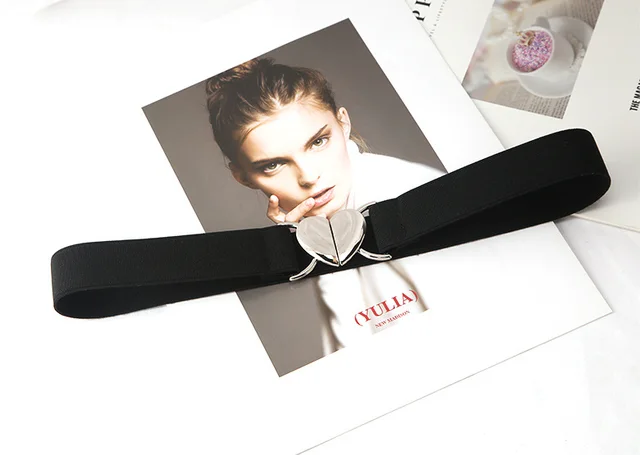 Elastic Stretch All matching Love Buckle Thin Belt Black - Shop at LoveMi