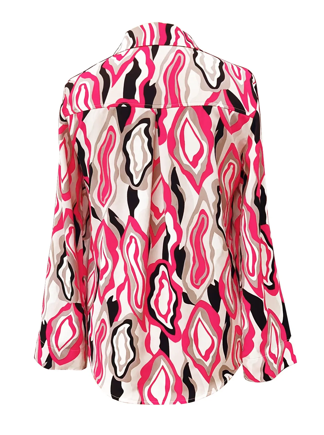 Rose Abstract Printing Curling Sleeve Chest Pocket Shirt - Color