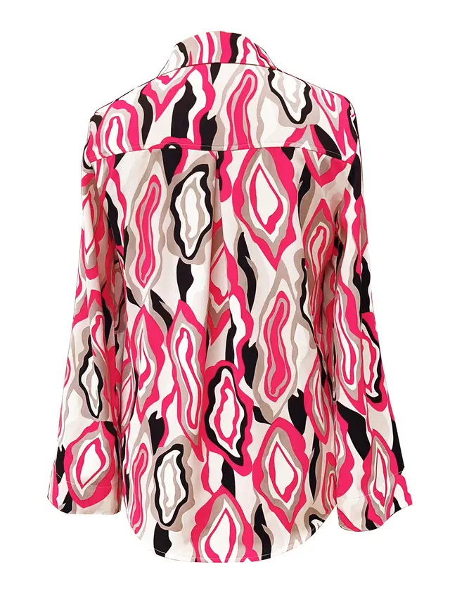 Rose Abstract Printing Curling Sleeve Chest Pocket Shirt Color - Shop at LoveMi