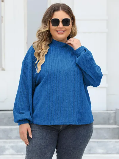 Lady's Pullover Tops Plus Size Half turtleneck T shirt Bottoming Shirt Colorful Blue - Shop at LoveMi