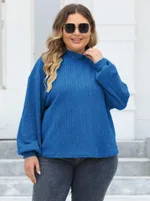 Lady's Pullover Tops Plus Size Half-turtleneck T-shirt Bottoming Shirt - Colorful Blue - View 1