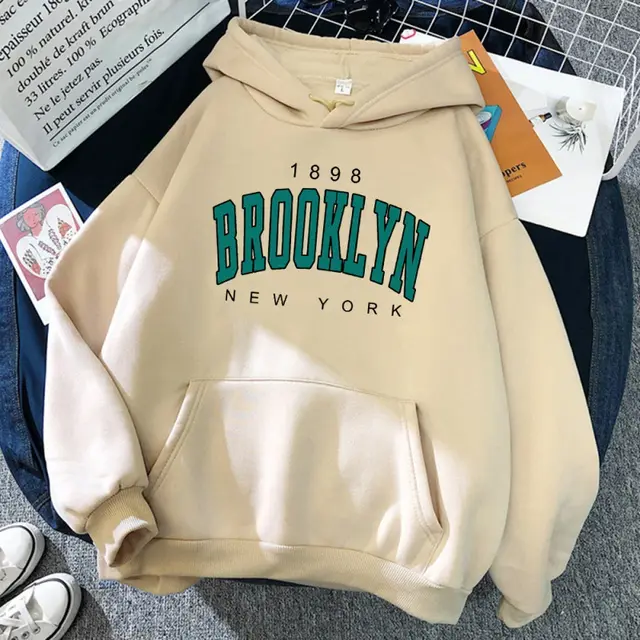 Brooklyn New York Printed Women Hoodie Beige - Shop at LoveMi