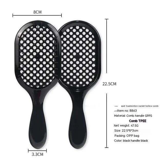Hollow Comb Dry Wet Dual Purpose Honeycomb Hairdressing Black Handle Black - Shop at LoveMi