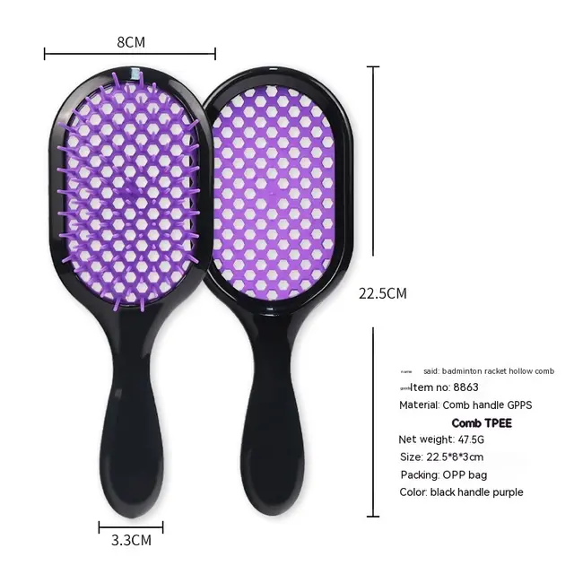 Hollow Comb Dry Wet Dual Purpose Honeycomb Hairdressing Black Handle Purple - Shop at LoveMi