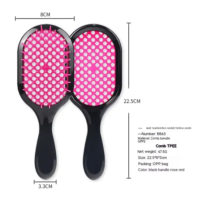 Hollow Comb Dry Wet Dual Purpose Honeycomb Hairdressing Black Handle Rose Red - Shop at LoveMi