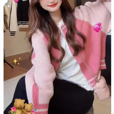 Korean Style Double Zipper Sweater Round Neck Multicolor Coat Pink - Shop at LoveMi