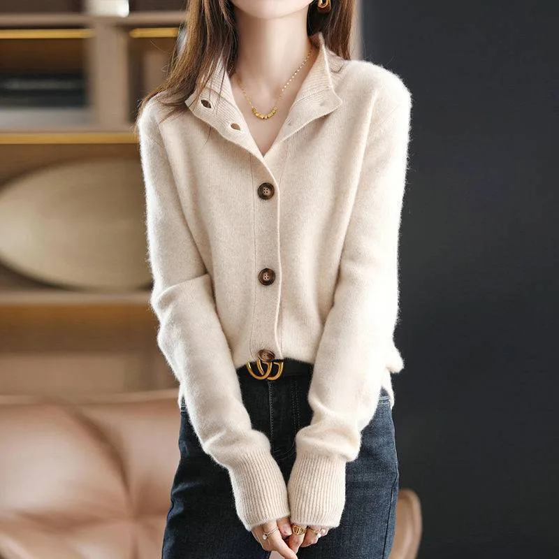 Fashion High Collar Woolen Sweater Atmospheric Beige - Shop at LoveMi