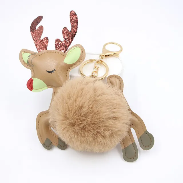 Christmas Deer Pompons Bag Accessories Keychain Pendant Khaki - Shop at LoveMi