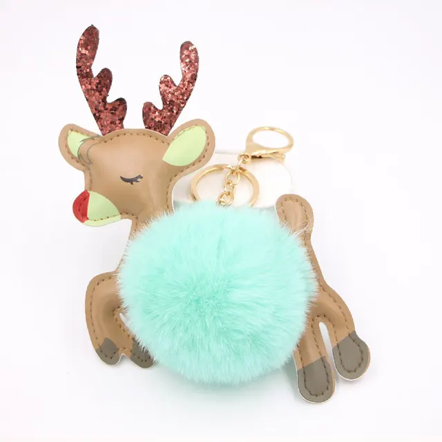 Christmas Deer Pompons Bag Accessories Keychain Pendant Mint Green - Shop at LoveMi