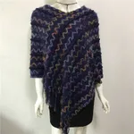 Idle Style V-neck Tassel Rainbow Cape Sweater For Women - Color Curved Strip Navy Blue