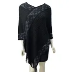 Idle Style V-neck Tassel Rainbow Cape Sweater For Women - Two Tone Heart Triangle Black