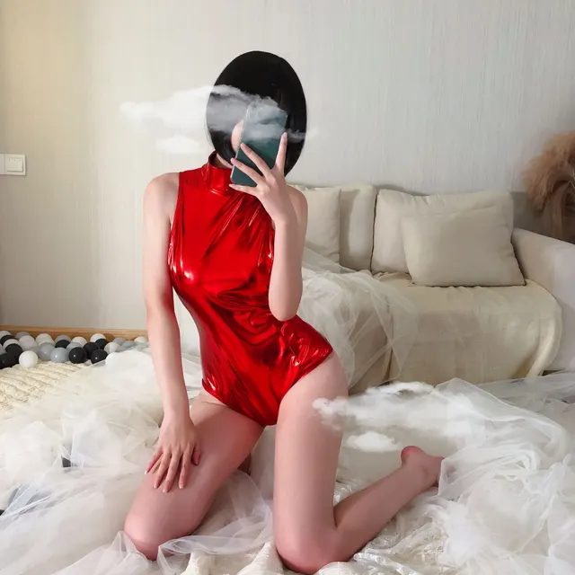 Black PU Leather Tight Jumpsuit Sukumizu Patent Leather Bondage Red - Shop at LoveMi