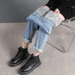 High Waist Elastic Waist Jeans - Light Blue