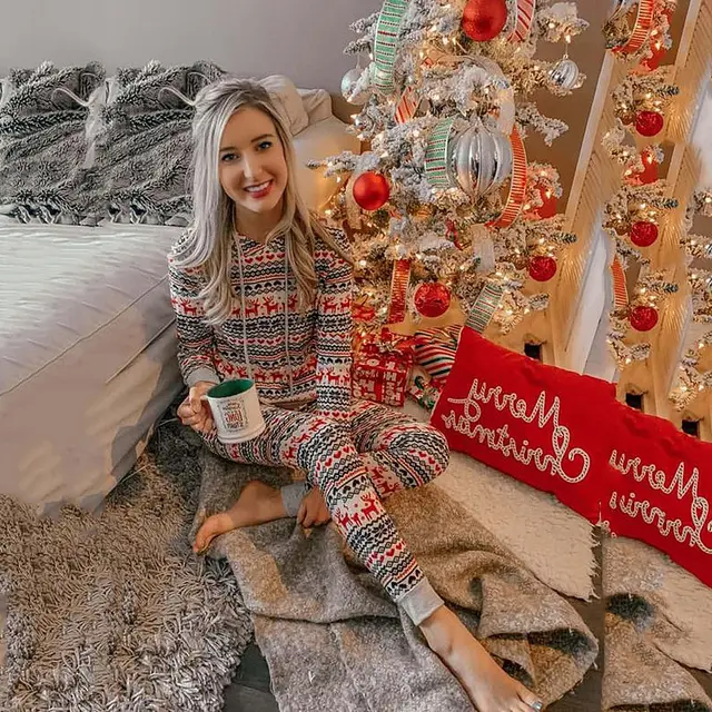 Women's Reindeer Print Long Sleeve Hooded - Shop at LoveMi