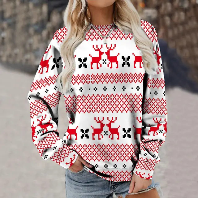 Women's Fashion Long Sleeve Printed Sweater Adh1K221511G - Shop at LoveMi