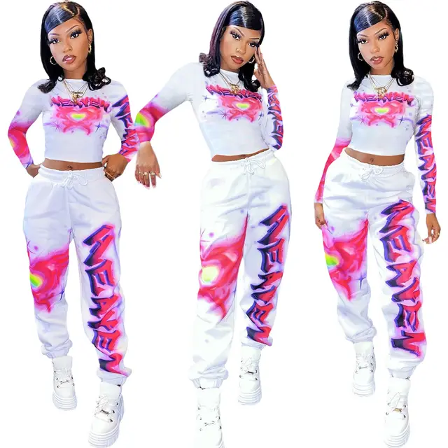 Fashion Printing Sports Two piece Set Als217 5 Rose Red - Shop at LoveMi