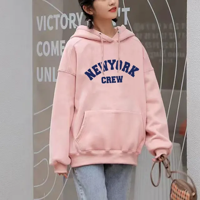 Printed Plush Loose Fitting Sweater For Women Lotus Root Color - Shop at LoveMi
