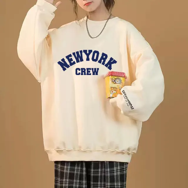 Printed Plush Loose Fitting Sweater For Women Milky White - Shop at LoveMi