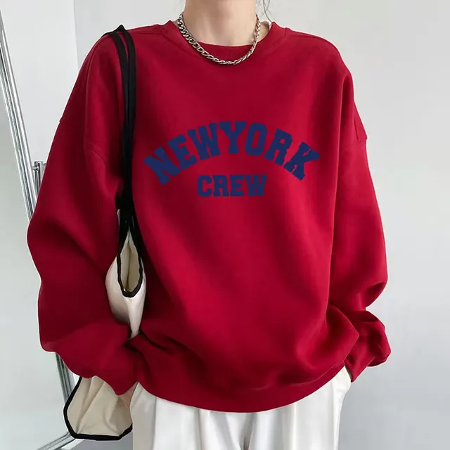Printed Plush Loose Fitting Sweater For Women Red - Shop at LoveMi