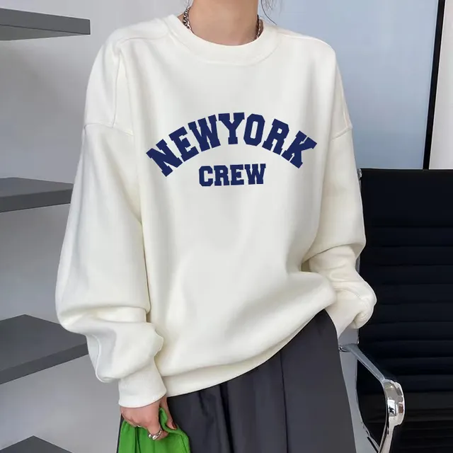 Printed Plush Loose Fitting Sweater For Women White - Shop at LoveMi