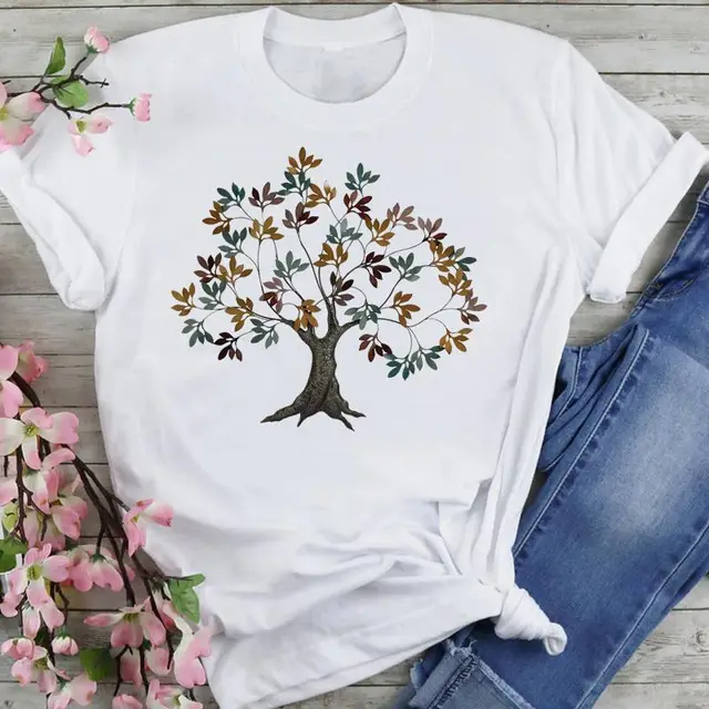 T shirt Women's Printed Short Sleeve Datura Flower Floral Print White Round Neck J25612 - Shop at LoveMi