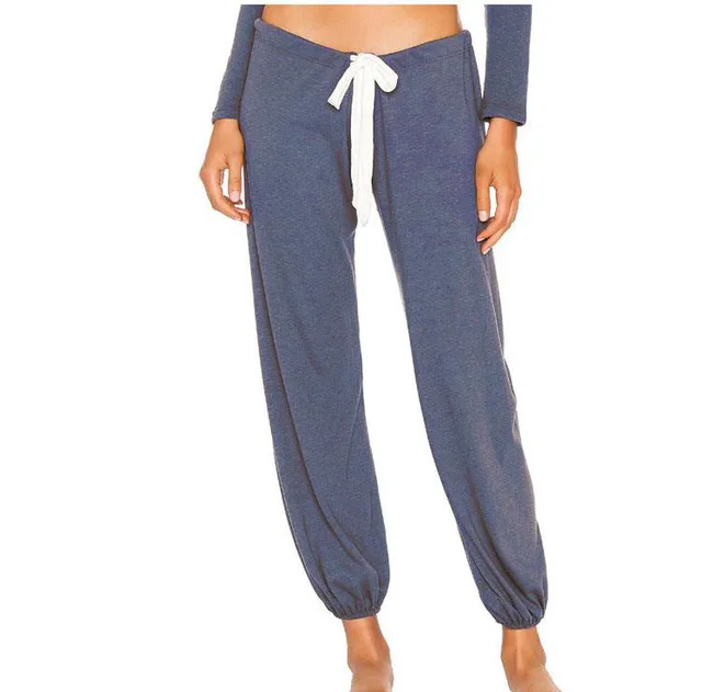 Women's Cotton Skin friendly Lace up Waist Ankle Banded Pants Blue - Shop at LoveMi