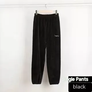 Thermal Coral Fleece Leisure Baggy Pajama Pants Black - Shop at LoveMi