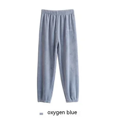 Thermal Coral Fleece Leisure Baggy Pajama Pants Light Blue - Shop at LoveMi