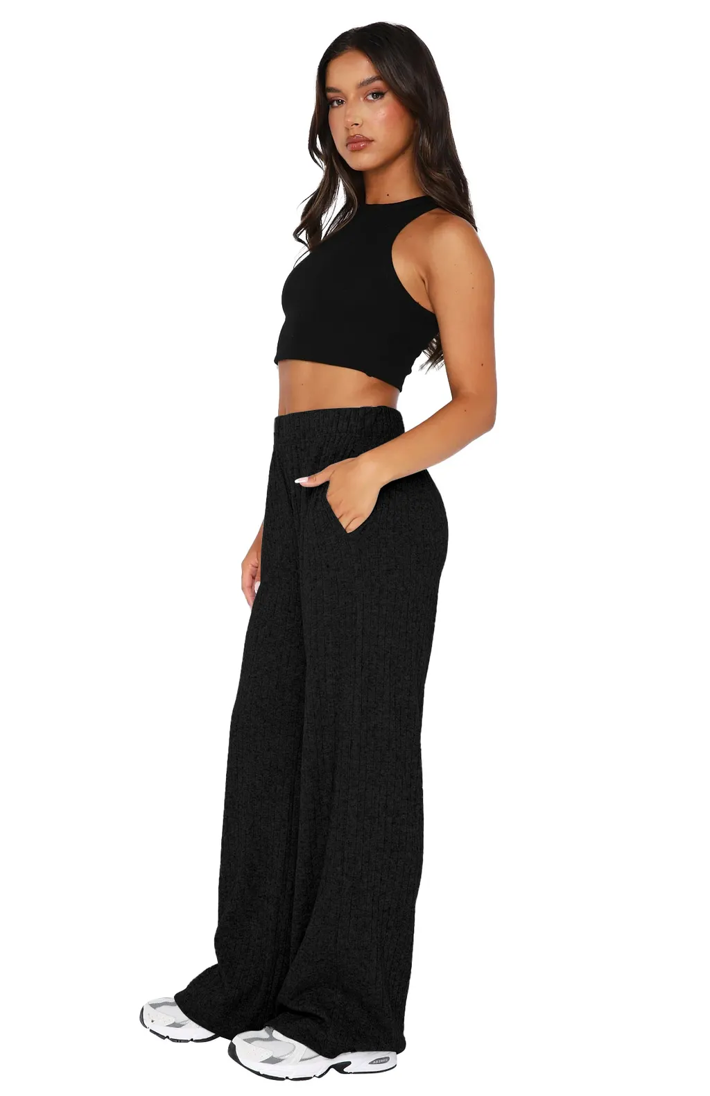 Fashion Brushed Women's Clothing Casual Straight Trousers - 2814 Black