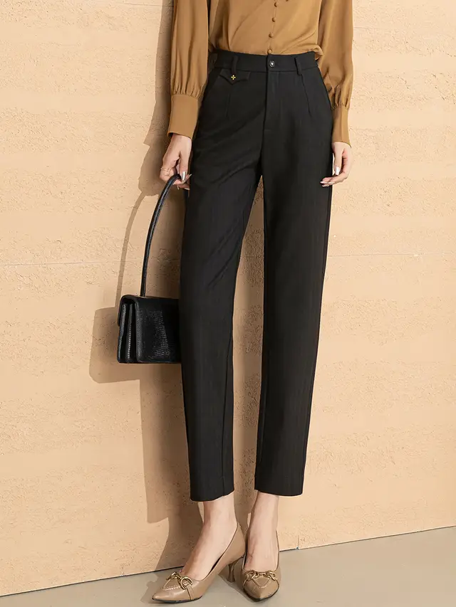 Women's Fashionable High Waist Straight Drape Nine Point Pants Black - Shop at LoveMi