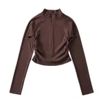 New Stand Collar Half Zip Slim Bottoming Shirt - Brown