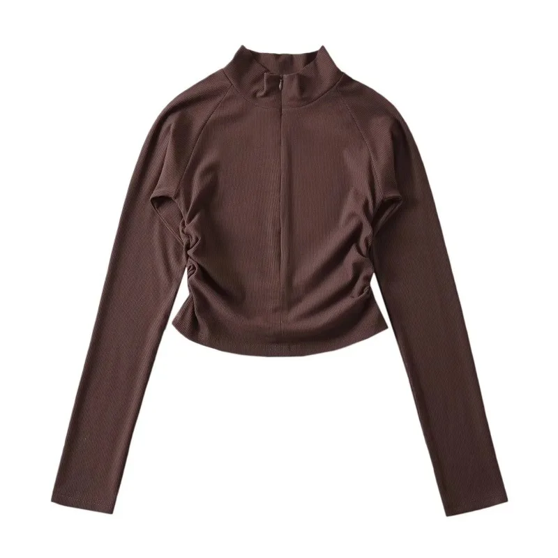 New Stand Collar Half Zip Slim Bottoming Shirt Tan - Shop at LoveMi