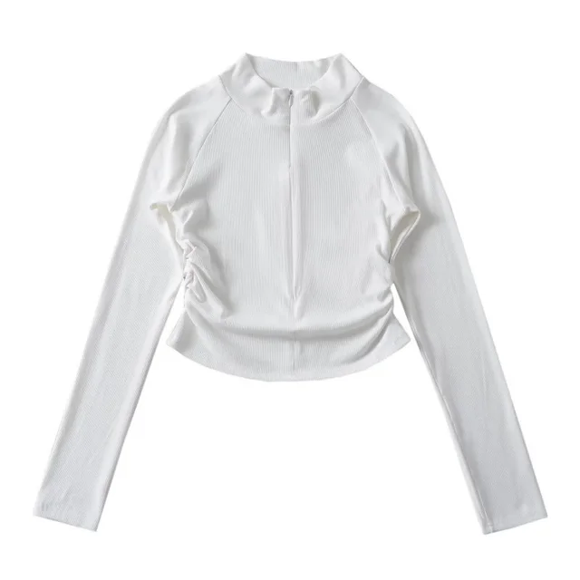New Stand Collar Half Zip Slim Bottoming Shirt White - Shop at LoveMi