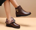 Winter Cotton Fleece-lined Flat Bottom Non-slip Warm Elderly Short Boots - Brown