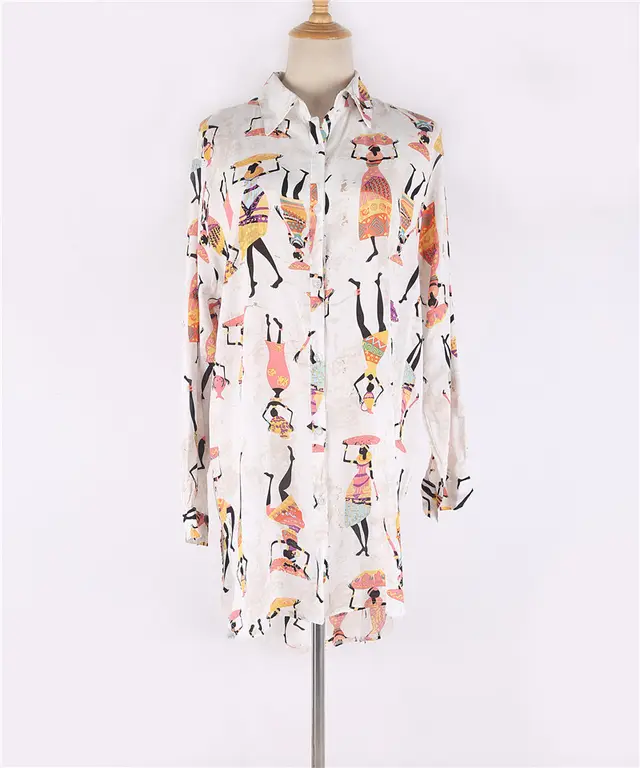 European And American Rayon Cartoon Printed Shirt style Beach Cover up Printed Shirt - Shop at LoveMi