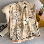 Artificial Cashmere Scarf Women's Elegant New Maple Leaf Printed Shawl - Khaki