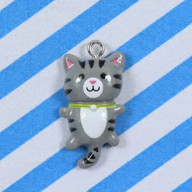 Resin Cartoon Cute Flat Glossy Cat Diy Ornament Accessories Gray - Shop at LoveMi