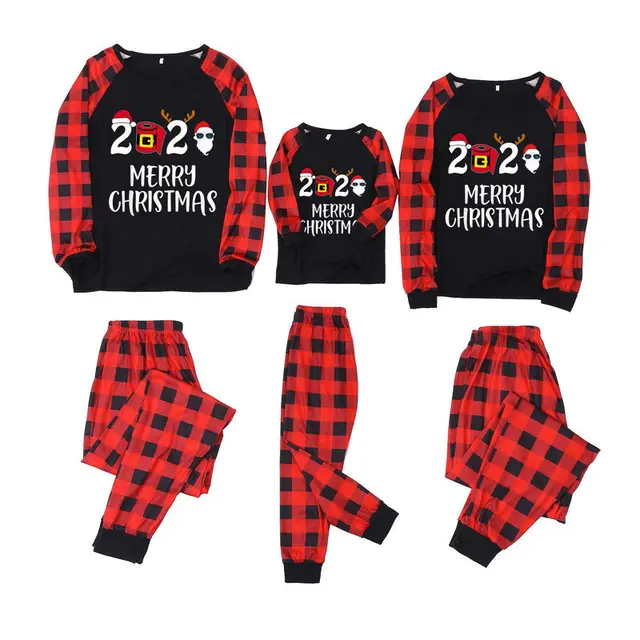 Long Sleeve Cartoon Printed Christmas Pajamas Parent child Outfit Black - Shop at LoveMi