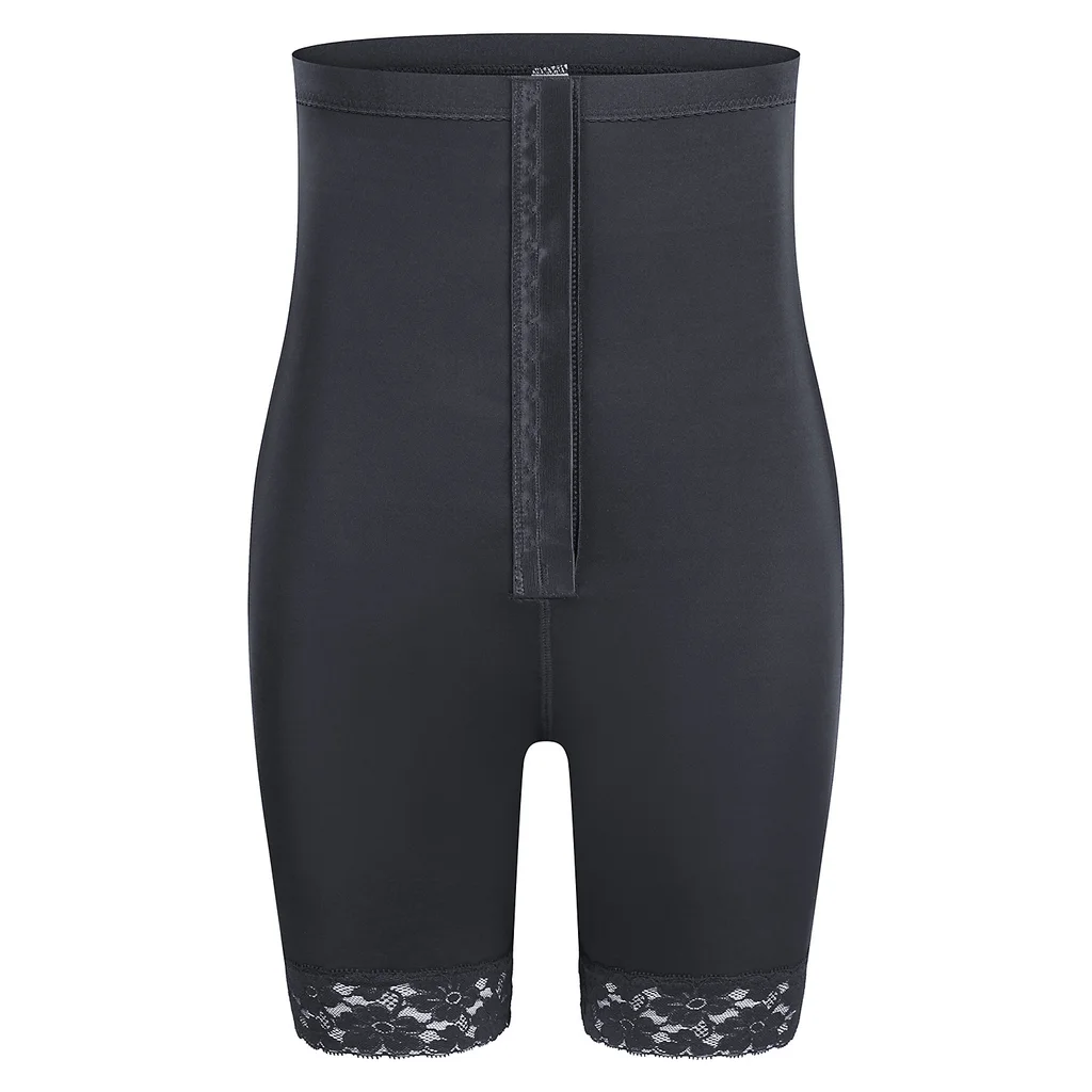 Breasted High Waist Breathable Lace Edge Butt-lift Underwear - Black