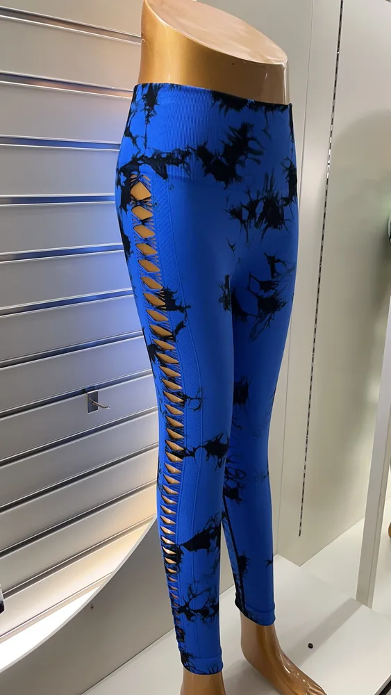 Sports Breathable Quick drying Side Hollow Tie dye Yoga Pants Blue - Shop at LoveMi